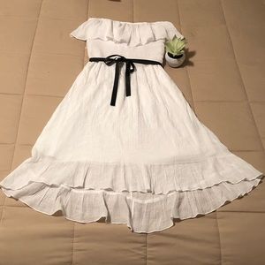 White Strapless Ruffled Dress